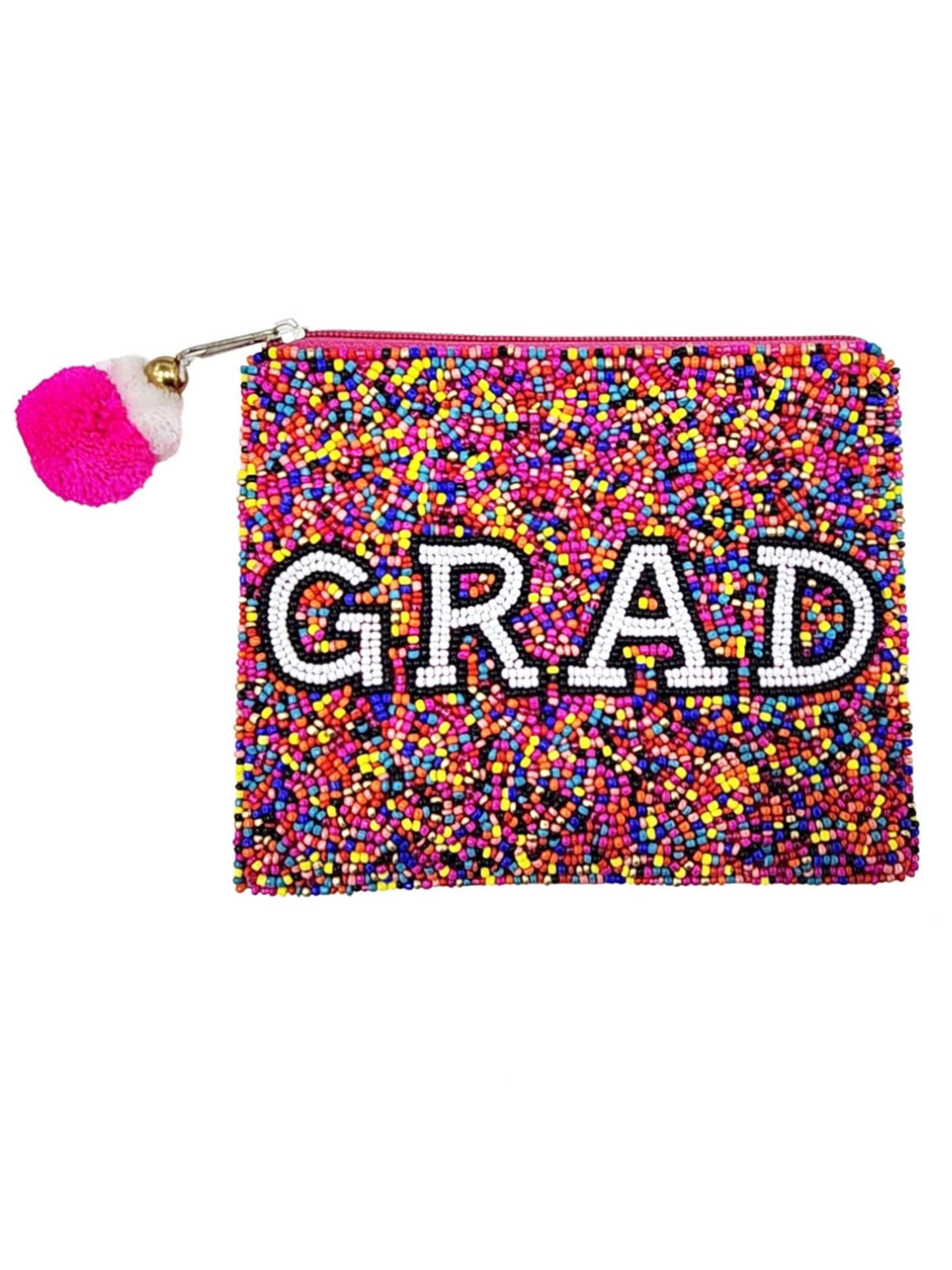 Small colorful beaded purse with the word "Grad"
