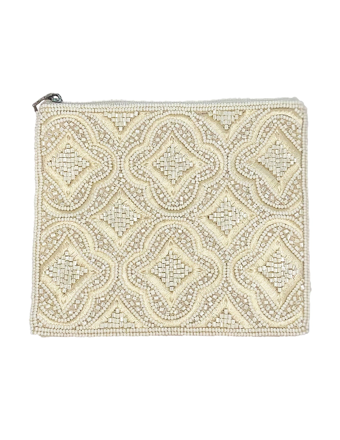 Ivory color coin purse with intricate hand beaded design