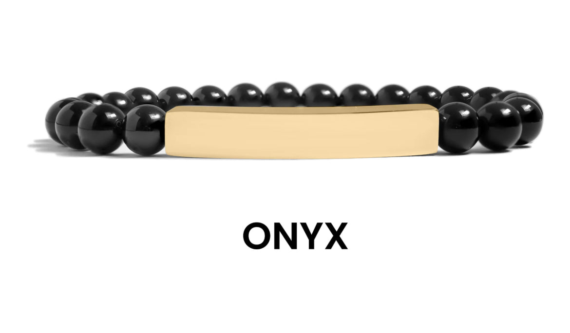 Personalized Onyx bracelet with gold plated stainless steel bar