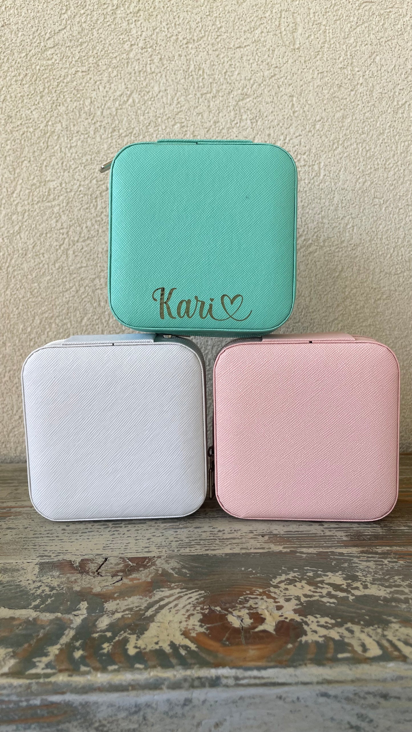 laser engraved personalized mini jewelry travel box with zipper