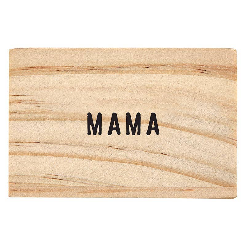 Personalized Gold plated stainless steel necklace with "mama" pendant in a personalized wooden box which reads "best mom ever"
