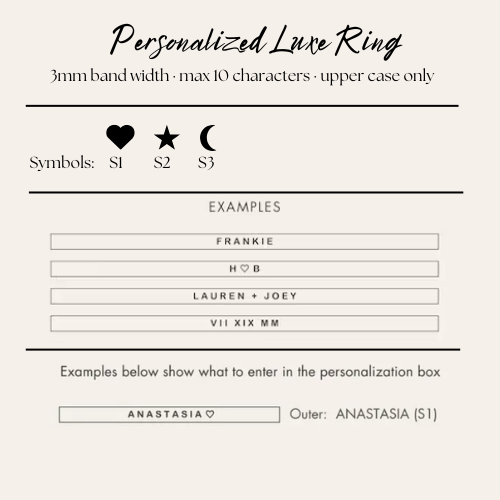 Gold plated stainless steel ring personalized with name in all caps font