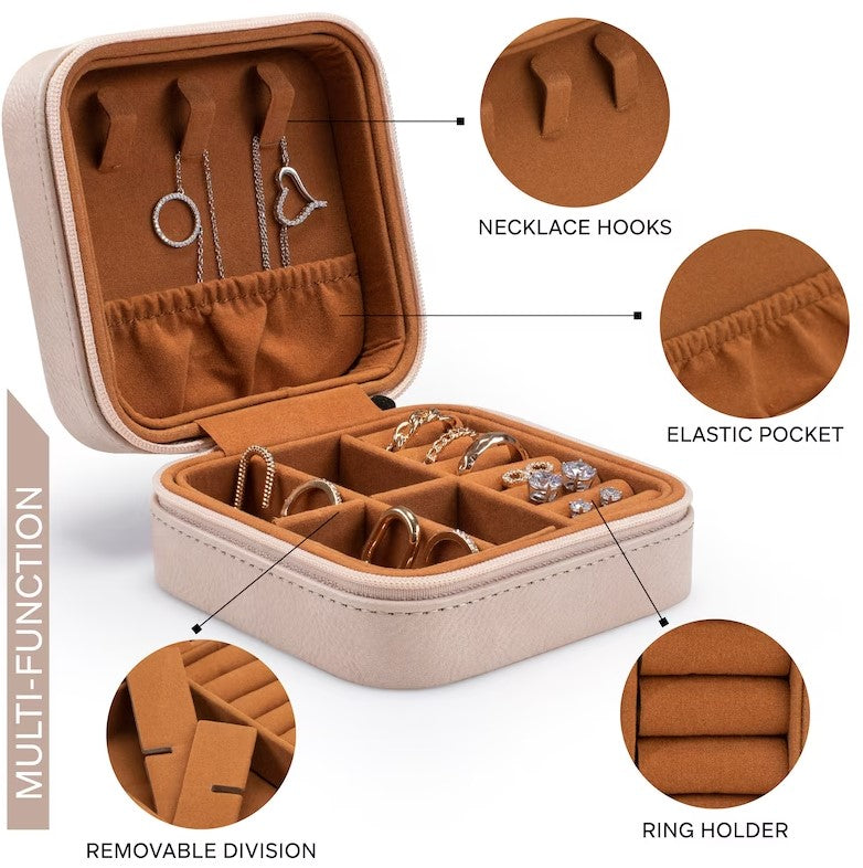 laser engraved personalized mini jewelry travel box with zipper