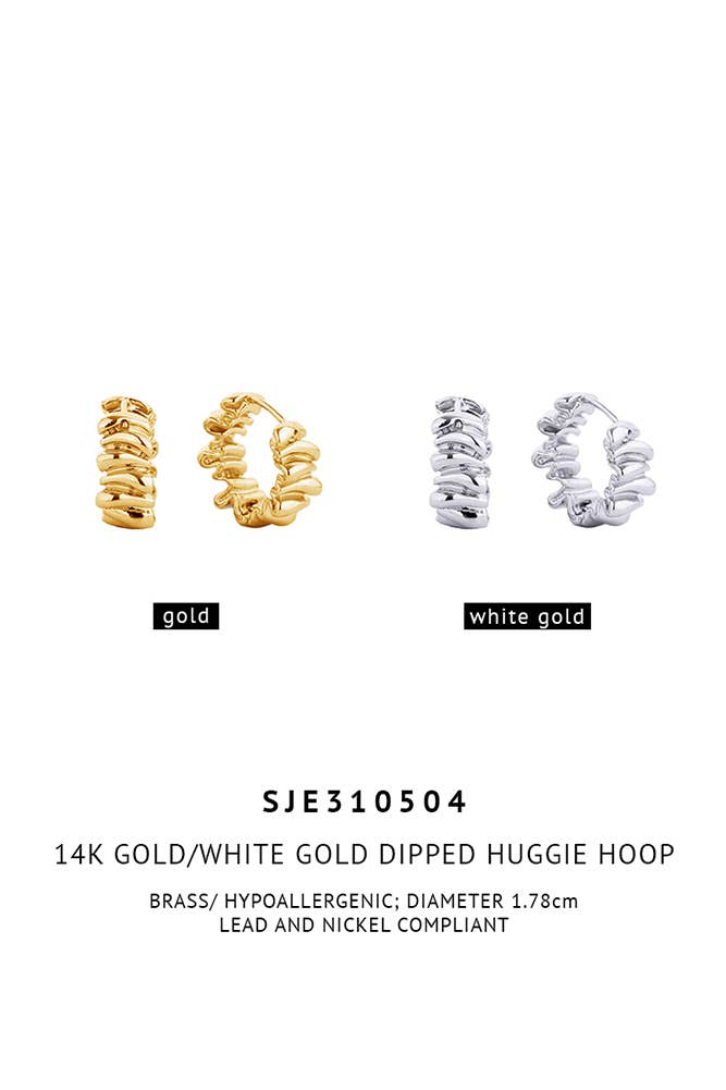 14K Gold/White Gold Dipped Huggie Hoop
